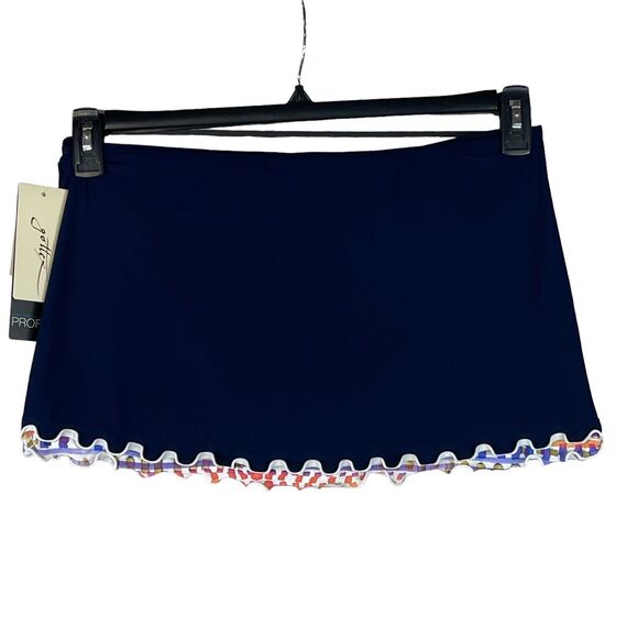 Profile by Gottex Palm Springs SZ 10 Swim Skirt Side Slit Ruffled UPF 50+ Blue - Picture 3 of 12